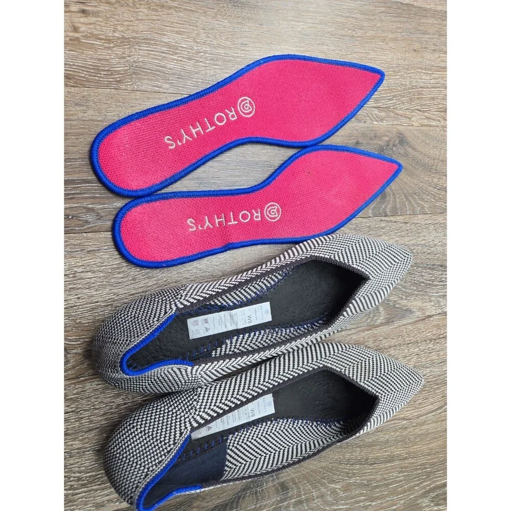 Rothy's The Point Flats Gray Grey Herringbone  Women's Size 8